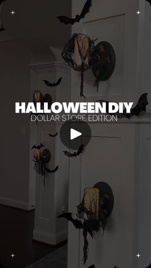 halloween diy dollar store edition with bats and pumpkins hanging from the front door