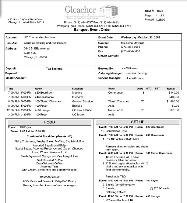 an invoice form for a banquet event