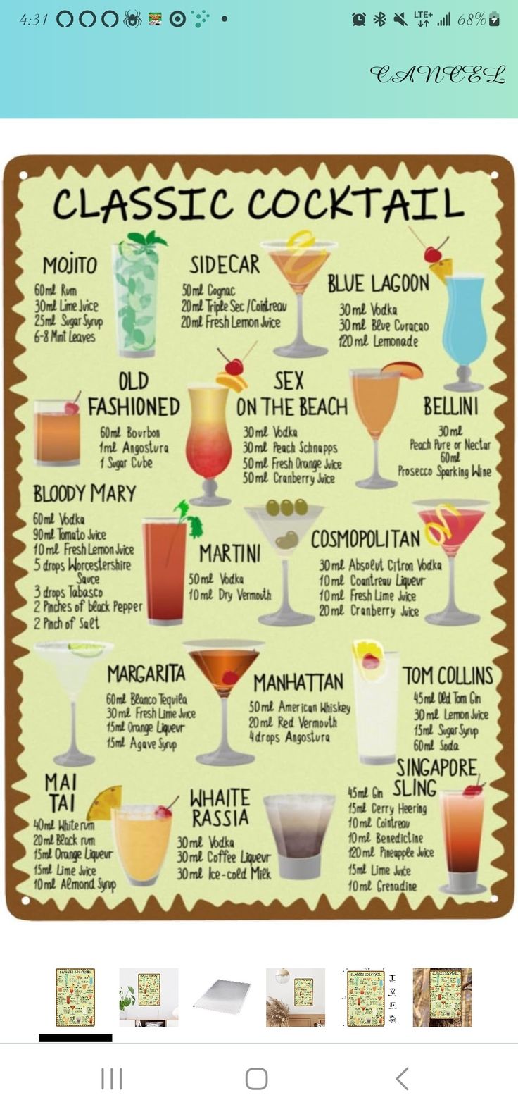 a poster with different types of cocktails on it