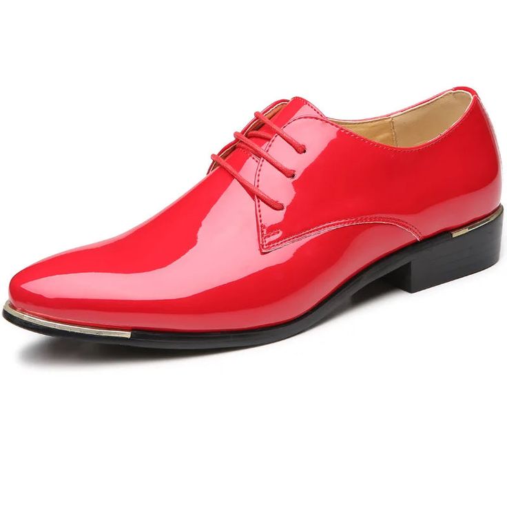 The Men's Patent Leather Dress Shoes is fashion elegance just for him. The men's dress shoes are one of elegance and class. It is fit for any formal occasion and is functional for the office as well. The patent leather design adds that touch of class and style, giving you that confident feeling. That is exactly how you should feel when wearing a pair of dress shoes because buying shoes is actually an investment. Get your pair with free shipping available and make that all-important investment to Red Patent Leather Oxfords For Formal Occasions, Elegant Red Dress Shoes With Leather Sole, Classic Red Leather Shoes For Business, Classic Red Dress Shoes With Plain Toe, Classic Red Plain Toe Dress Shoes, Business Leather Shoes With Plain Toe In Red, Red Leather Sole Lace-up Shoes For Formal Occasions, Red Plain Toe Leather Shoes For Business, Red Patent Leather Dress Shoes For Business