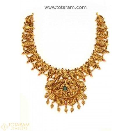 22K Gold Temple Jewellery Necklaces -Indian Gold Jewelry -Buy Online Necklaces Indian, 22 Carat Gold Jewellery, Indian Gold Jewelry, Temple Jewelry Necklace, Gold Temple Jewellery, 22k Gold Jewelry, Jewellery Necklaces, South Indian Jewelry, Womens Chokers