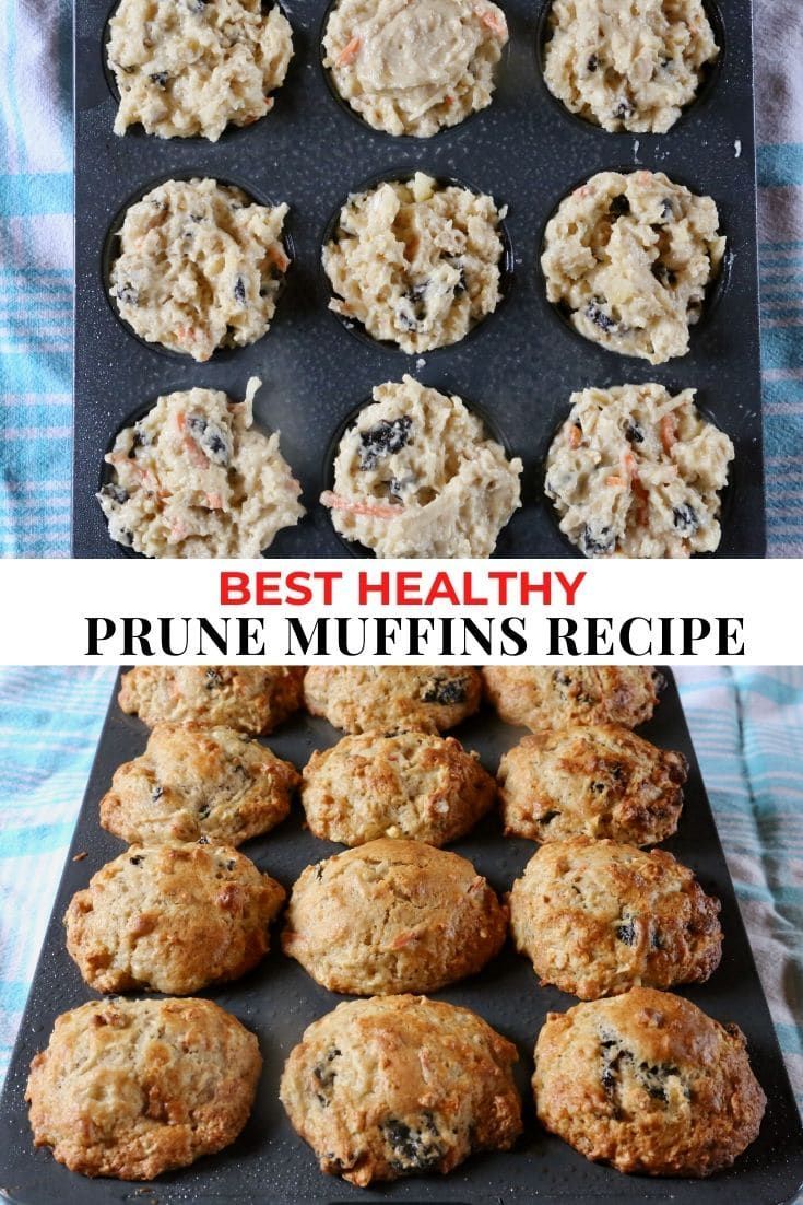 muffins are being cooked and ready to be eaten with the words best healthy prune muffins recipe