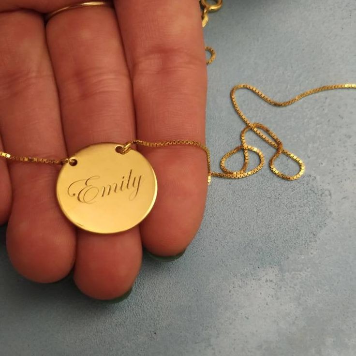 14k Solid Gold - Personalized Name - Engraved Necklace - Gold Round Necklace - Engraved Nameplate - 14k Name Necklace - 14k Solid Gold Name . . . . . . . . . . . . . . . . . . . . . . . . . . . . . . . . . . . . . . . . . . . . . . . . . . . . . . . . . . . . Looking for a thoughtful gift for your loved one? You will love this high quality 14k solid gold round name necklace. This is a perfect gift for your girlfriend or wife. Personalize it with her name in a beautiful font. This lovely solid go Etched Necklaces For Anniversary, Etched Round Disc Jewelry As Gift, Etched Round Necklace For Anniversary, Etched Necklace For Anniversary, Elegant Etched Round Disc Necklace, Etched Medallion Necklace For Anniversary, Medallion Etched Necklace For Anniversary, Etched Round Rose Gold Jewelry, Anniversary Etched Medallion Necklace