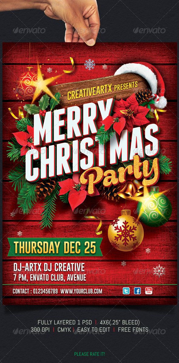 merry christmas party flyer template - clubs and parties print templates, flyers & posters