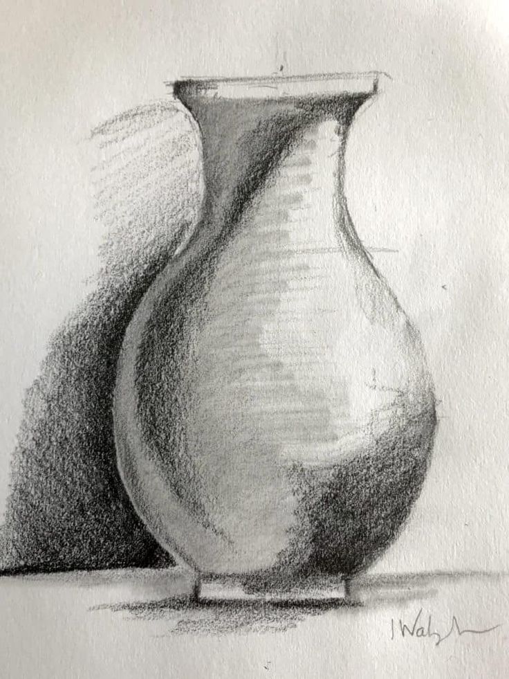 a drawing of a vase sitting on top of a table next to another one in the background