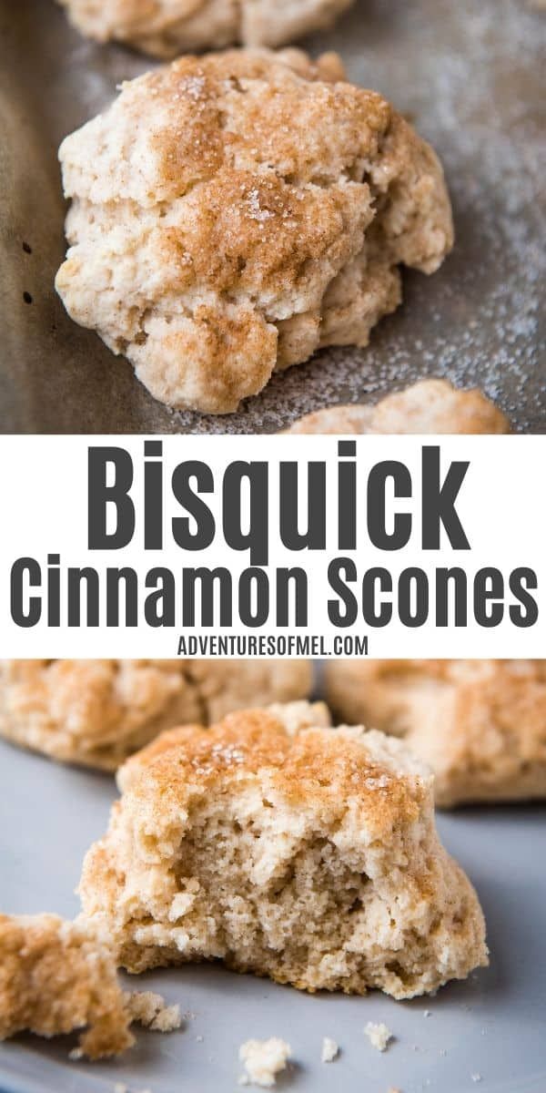 biscuit cinnamon scones on a plate with text overlay