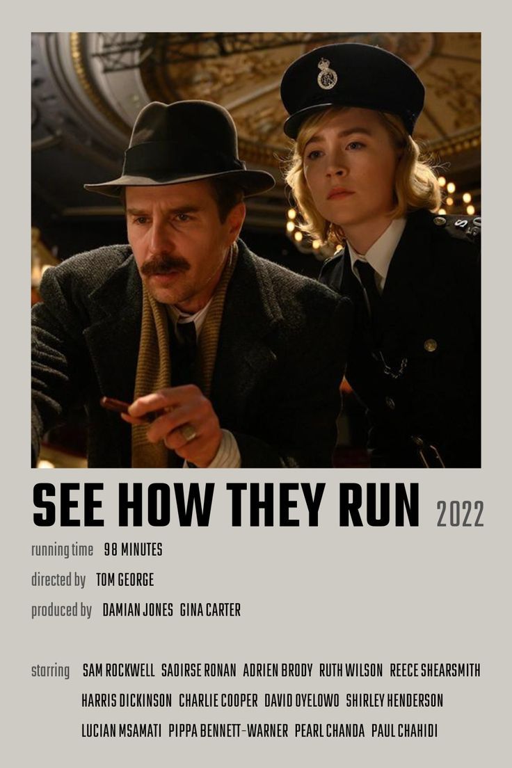 the movie poster for see how they run is shown with two people in top hats