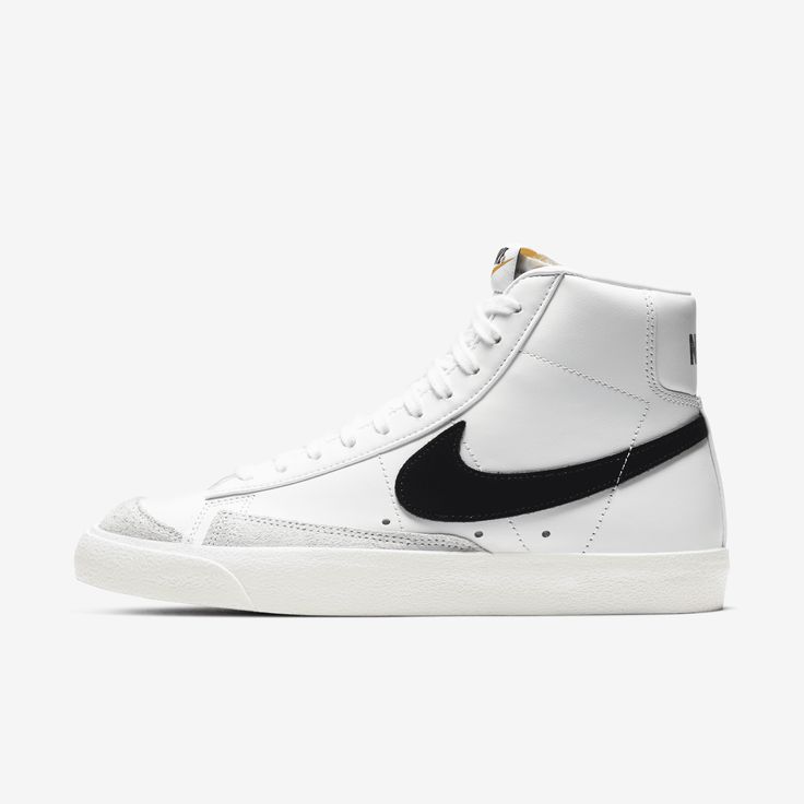 Styled for the ‘70s. Loved in the ‘80s. Classic in the ‘90s. Ready for the future. The Nike Blazer Mid ’77 delivers a timeless design that�’s easy to wear. Its unbelievably crisp leather upper breaks in beautifully and pairs with bold retro branding and luscious suede accents for a premium feel. Exposed foam on the tongue and a special midsole finish make it look like you’ve just pulled them from the history books. Go ahead, perfect your outfit. Nike Blazer Mid 77 Women, Blazers Nike, Buty Marki Nike, Blazer Mid 77 Vintage, Dr Shoes, Nike Blazer Mid 77, Look Retro, Nike Blazers Mid, Nike Blazer Mid