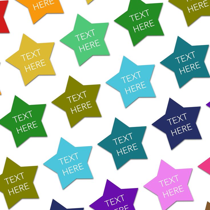 many different colored stars with text on them