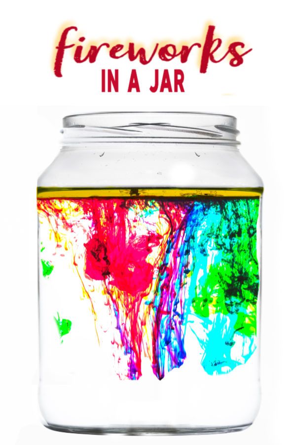 a jar filled with paint and the words fireworks in a jar