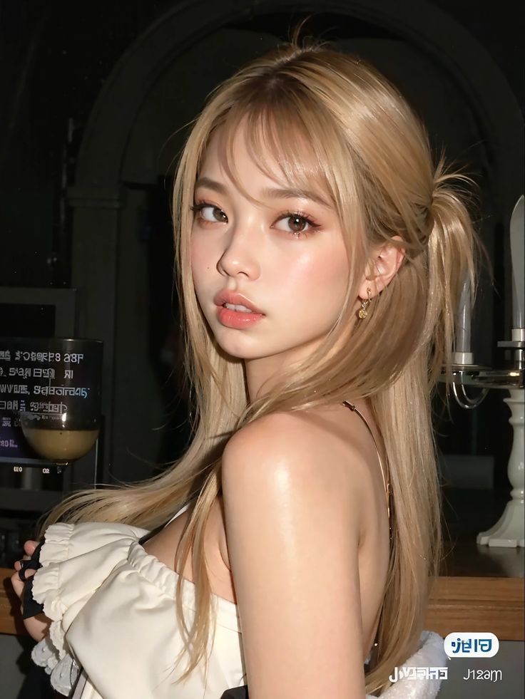 Blonde Hair On Korean, Korean Female Face Claim, 3 4 Face Reference, Face 3/4 Reference, Blond Asian Hair, Wasian Female, Asian Girl Blonde Hair, Hair Colors Korean, Blond Hair Asian