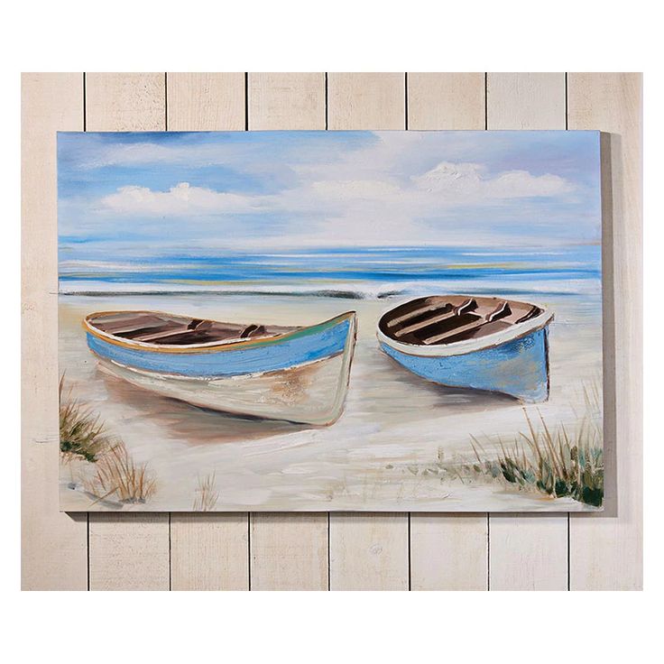 two boats beach painting 093392 Boat On Beach Painting, Boat Paintings On Canvas, Boat Painting Acrylic, Beach Huts Art, Greece Painting, Sea Oats, Sea Artwork, Beach Art Painting, Beach Artwork