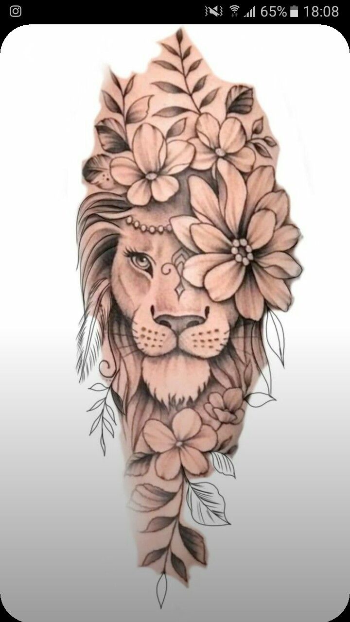 a lion with flowers on its head and leaves around it's neck is shown