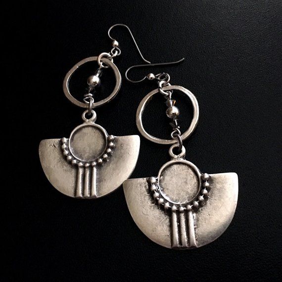 Boho Earrings, Tribal Earrings, Silver Dangles, Festival Jewelry, Ethnic Dangles, Boho Chic, Swarovs Bohemian Round Metal Plug Earrings, Bohemian Sterling Silver Nickel-free Earrings, Bohemian Nickel-free Sterling Silver Earrings, Unique Silver Nickel-free Plug Earrings, Handmade Silver Metal Hoop Earrings, Metal Round Plug Earrings For Festival, Round Metal Plug Earrings For Festival, Unique Metal Earrings, Nickel-free, Oxidized Metal Dangle Earrings