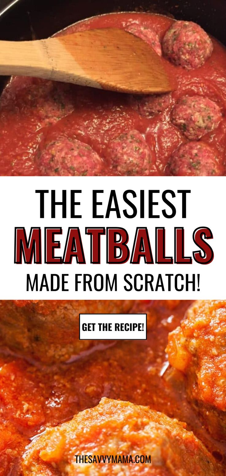 meatballs made from scratch in a skillet with text overlay that reads, the easier meatballs made from scratch get the recipe