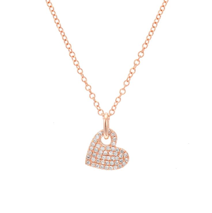 14k Gold, White Diamond 48 Diamonds 0.11 Carats 16" Total Length With Jump Rings at 15" and 14" Heart Diameter: 8mm Spring Ring Clasp 14k Gold Heart-shaped Diamond Necklace, 14k Gold Diamond Necklace With Heart Charm, Valentine's Day 14k Gold Diamond Necklace, Rose Gold Heart-shaped Jewelry Stamped 14k, Heart Shaped 14k White Gold Diamond Necklace, Heart-shaped 14k White Gold Diamond Necklace, Valentine's Day Double Heart Jewelry In Pave Setting, Round Necklace With Pave Setting For Valentine's Day, Heart-shaped 14k Gold Jewelry With Pave Setting