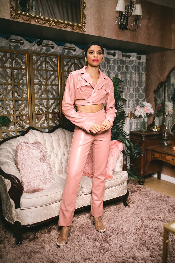 The Danika Pink Set is for that bad gyal that still wants to be feminine and pretty in pink! - Faux Leather Cropped Jacket -Pink Leather straight leg pant -Two Piece set Be Feminine, Maximalist Fashion, Bad Gyal, Straight Leg Pant, Pink Set, Cropped Jacket, Two Piece Sets, Crop Jacket, Pink Leather