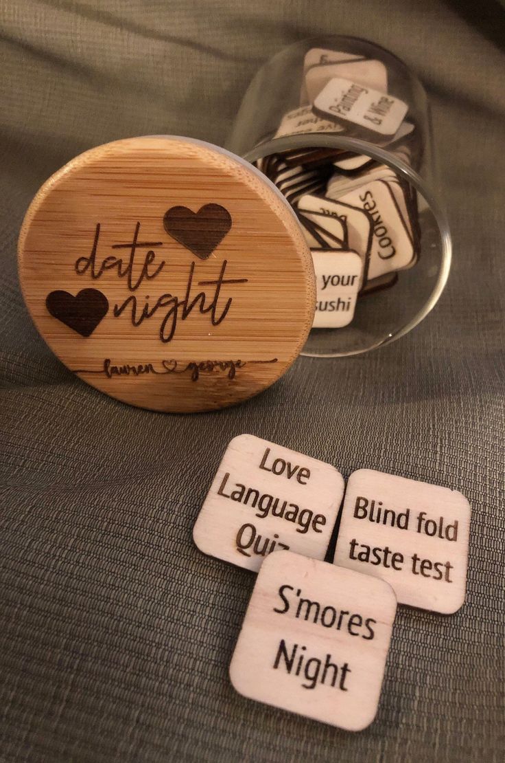 wooden coasters with words and hearts on them