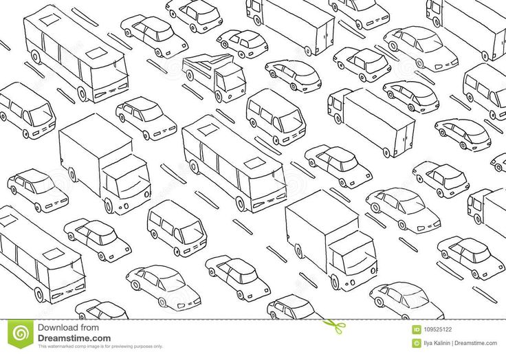 a black and white line drawing of cars