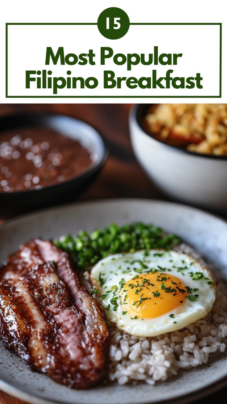 A plate of Tapsilog, a popular Filipino breakfast dish, served with garlic rice, egg, and cured meat, alongside a bowl of Champorado, a sweet chocolate rice porridge. Filipino Recipes Breakfast, Filipino Champorado Recipe, Filipino Brunch Ideas, Filipino Breakfast Aesthetic, Philippine Breakfast, Filipino Breakfast Ideas, Champorado Recipe, Breakfast Bento, Philippine Food