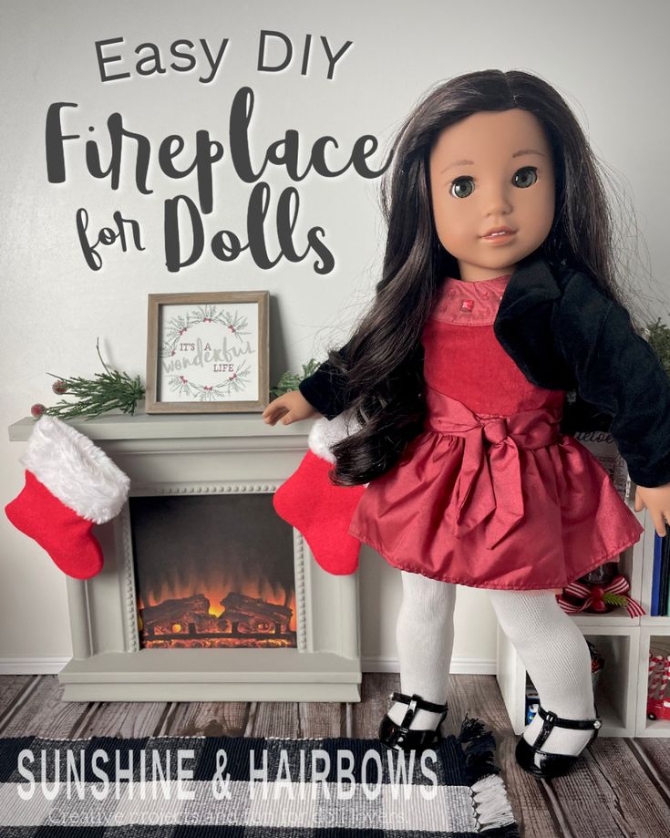 Doll Fireplace, American Doll House, Ag Doll House, Ag Doll Crafts, American Girl Dollhouse, Fireplace Diy, Custom American Girl Dolls, American Girl Doll House, American Girl Diy