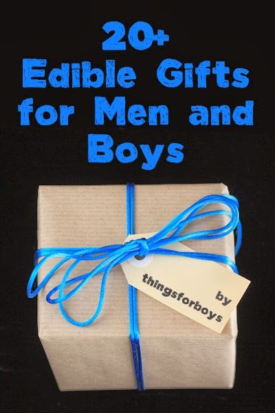 a gift wrapped in white paper and blue string with the words, 20 hand made gifts for men