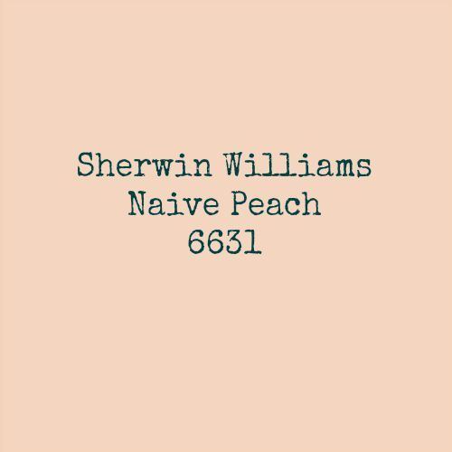 the words, shewin williams native peach 661 are in green on a pink background