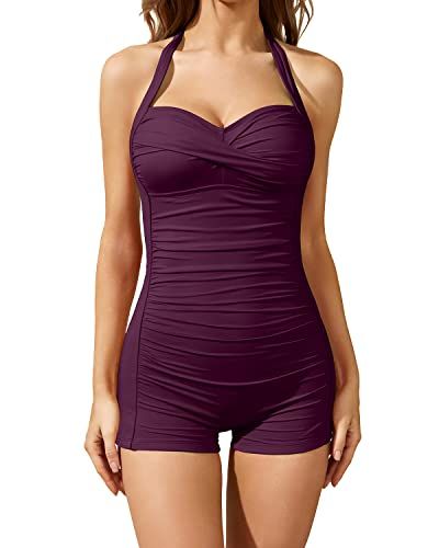 Swimwear One Piece With Shorts, Conservative Bathing Suit, Full Coverage One Piece Swimsuit, Modest Bathing Suits With Shorts, Black Swimsuit Outfit, 50s Swimwear, Swimsuits Shorts, One Piece Swimsuit With Shorts, Modest Bathing Suit