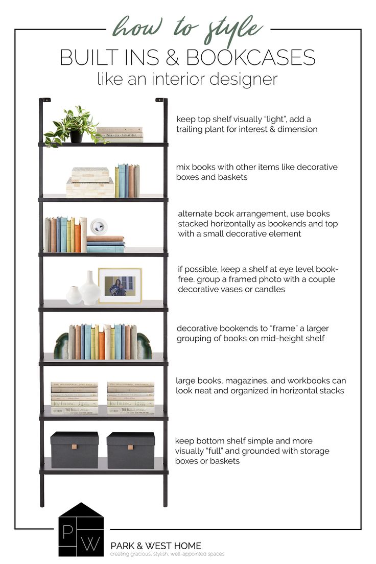 a bookcase with books on it and the text how to style builtins & bookcases like an interior designer