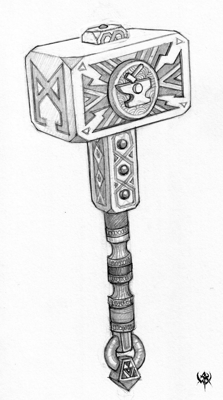 a pencil drawing of an old fashioned hammer