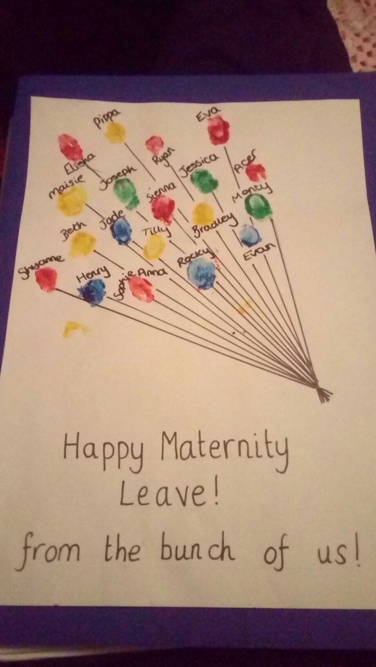 a card that says happy maternity leave from the bunch of us