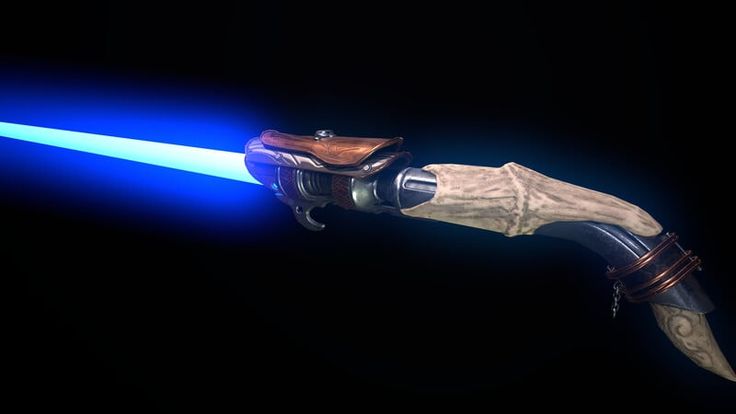 a star wars character holding a light saber in his right hand and pointing it at the viewer