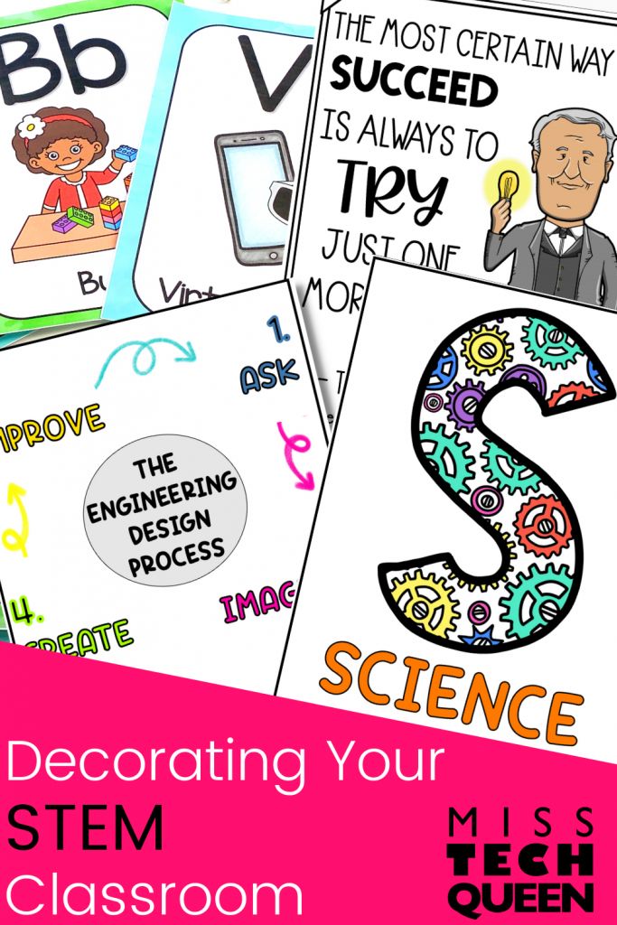 Tips and Ideas for Decorating your STEM Classroom Stem Classroom Setup, Stem Classroom Decor, Stem Posters, Steam Classroom, Steam Lab, Steam Lessons, Steam Ideas, Stem Classes, Stem Lab