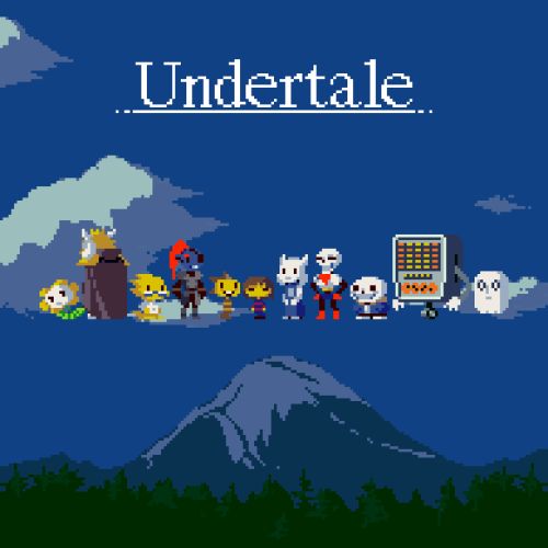 pixel art with the words undertale in front of an image of people and animals