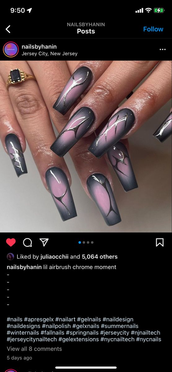 Grey And Pink Ombre Nails, Grey And Gold Nails Ideas, Gray And Pink Nails Acrylic, Gray And Pink Ombre Nails, Pink And Grey Acrylic Nails, Black And Pink Ombré Nails, Pink And Grey Nail Ideas, Pink And Grey Ombre Nails, Grey And Pink Nail Ideas