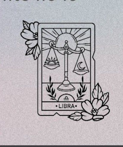 the libra tarot card is shown in black and white, with flowers around it