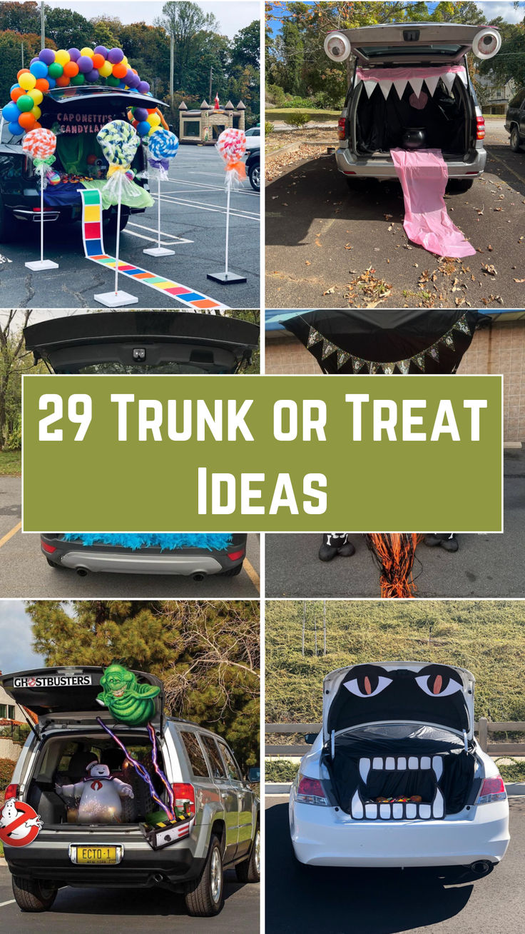 A Halloween Trunk or Treat car decorated with fake spider webs, pumpkins, and string lights. A trunk is open and filled with candy bowls, while costumed kids gather around to grab treats. Decorate Car For Halloween, Halloween Trunk Ideas, Ways To Decorate Your Car, Unique Trunk Or Treat Ideas, Trunk Or Treat Ideas For Cars, Trunk Or Treat Ideas, Outdoor Play Areas, Colorful Space, Treat Ideas