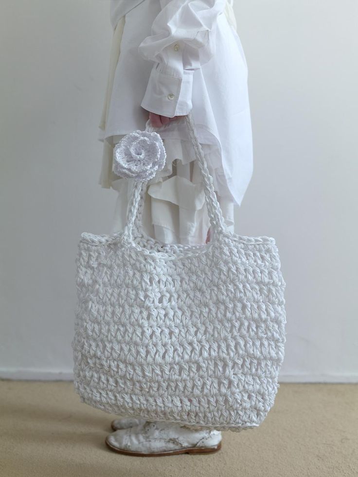 NOTHINGEVERYTHING is a brand that experiments with the diversity of materials.- This is a handmade knit big bag- Used two different textured materials- Used  polypropylene, an eco-friendly plastic material- Can be worn as a shoulder or tote bag Knit Bag, Handmade Knit, Big Bag, Friendly Plastic, Big Bags, Handmade Knitting, Knitted Bags, Plastic Material, White Bag