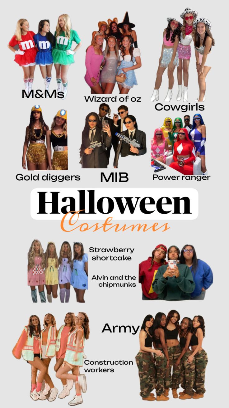 the poster shows different types of people in costumes and outfits, including one woman with long hair