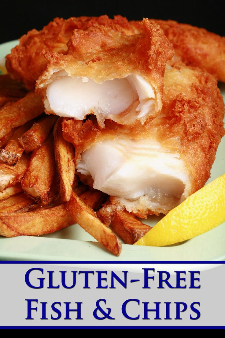 fish and chips on a plate with the title gluten - free fish & chips