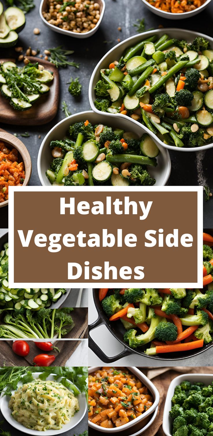 healthy vegetable side dishes with text overlay