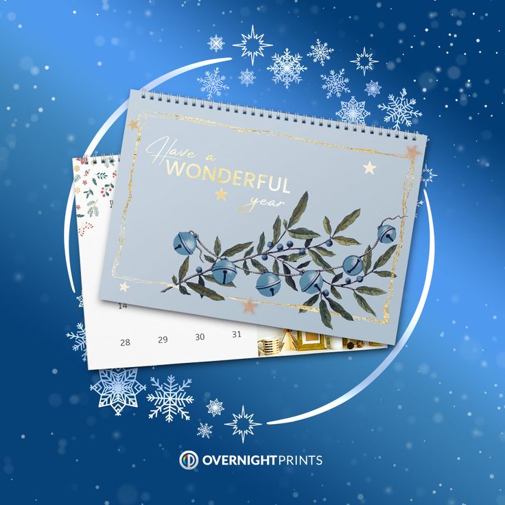 two christmas cards on top of each other with snowflakes and stars in the background