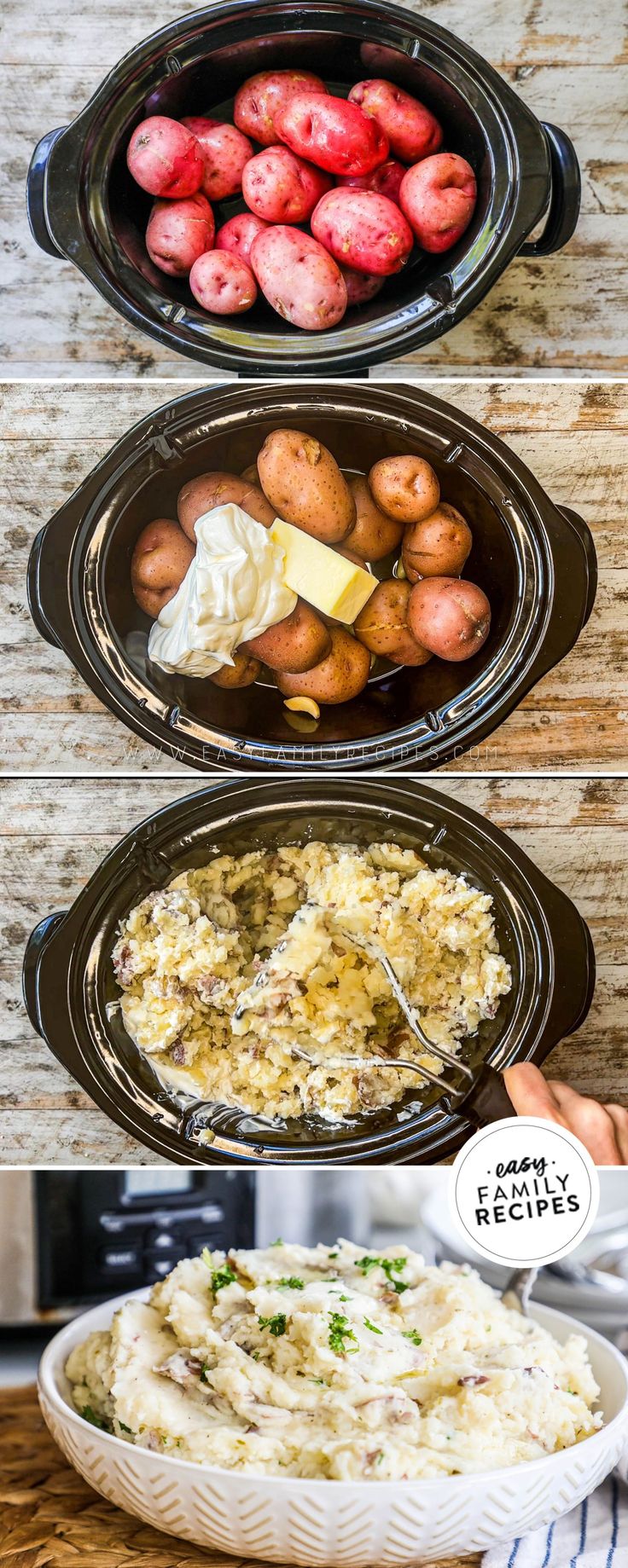 three different types of food in bowls on a wooden table with text overlay that reads, how to make potato casserole