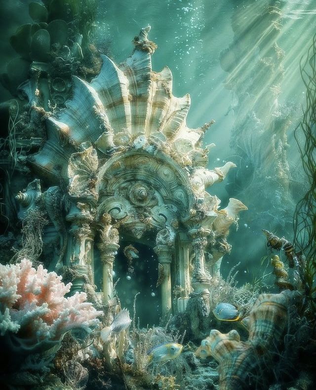 an underwater scene with seaweed and corals