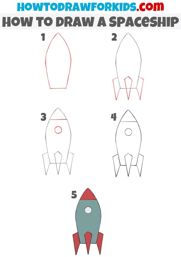 how to draw a rocket ship for kids with step by step instructions on how to draw