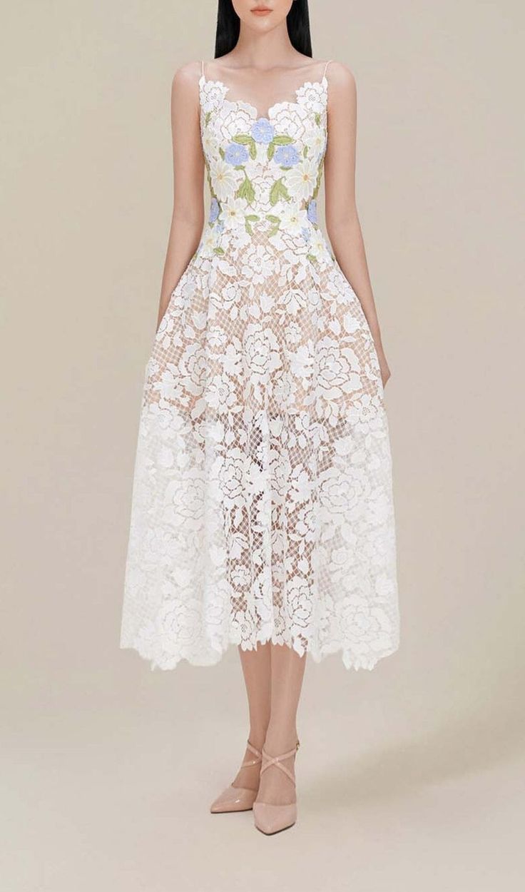 Walk down the aisle in romantic elegance with this roses lace A-line midi dress in pristine white. An illusion yoke neckline trimmed in intricate floral lace provides an extra touch of drama before giving way to a figure-flattering A-line dress. A-line Lace Midi Dress For Garden Party, Spring Lace Bodice Fitted Dress, Spring Dresses With Lace And Fitted Bodice, Spring Fitted Lace Bodice Dresses, Evening Lace Midi Dress Fit And Flare, Feminine Scalloped Lace Midi Dress For Evening, Fitted A-line Dress With Delicate Lace, Fitted Tea Length Dress With Scalloped Lace, Fitted Tea Length Scalloped Lace Dresses