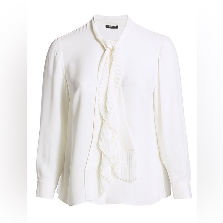 Lafayette 148 New York Wo Bates Neck-Tie Silk Blouse - Cloud White Silk Tie Neck Top, White Silk Top For Semi-formal Occasions, White Tie Neck Blouse For Formal Occasions, Elegant Tie Neck Blouse For Daywear, Elegant Tie Neck Shirt For Workwear, Elegant Tie Neck Top For Office Wear, White Tie Neck Blouse For Work, White Tie Neck Blouse For Office, Chic White Tie Neck Shirt