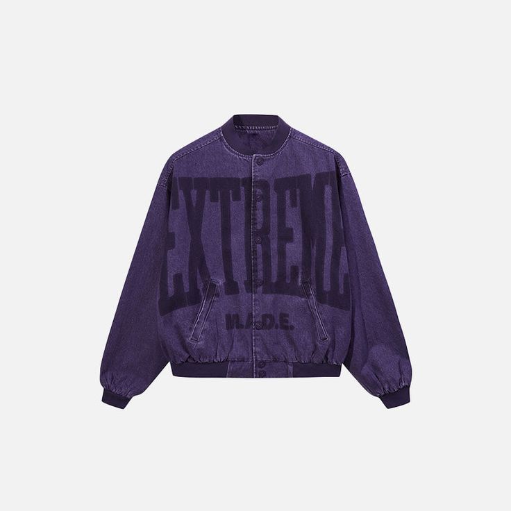 Front view of the purple Y2k Washed Denim Jacket in a gray background Vintage Grunge Aesthetic, Cute Y2k Outfits, 90s Y2k Fashion, 90s Hip Hop Fashion, Baby Tees Y2k, Y2k Baby Tee, Y2k Aesthetic Outfits, Vintage Denim Jacket, Y2k Outfits