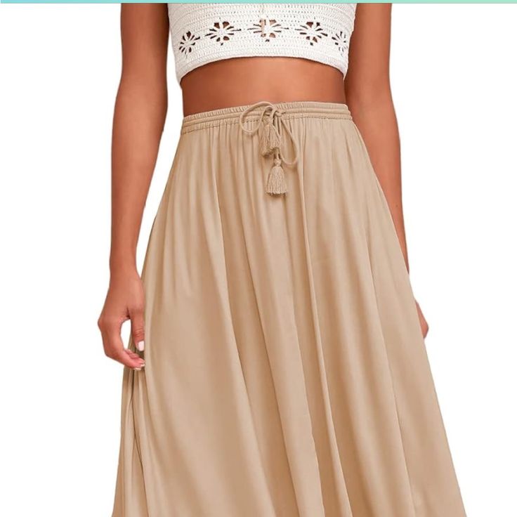 Brand New, Never Worn, With Tags Beige Flowy Skirt With Elastic Waistband, Flowy Beige Maxi Skirt With Elastic Waistband, Skirt, Elastic Waist, Elastic, Womens Skirt, Brand New, Women Shopping