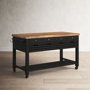 a kitchen island with two drawers on one side and an open drawer on the other